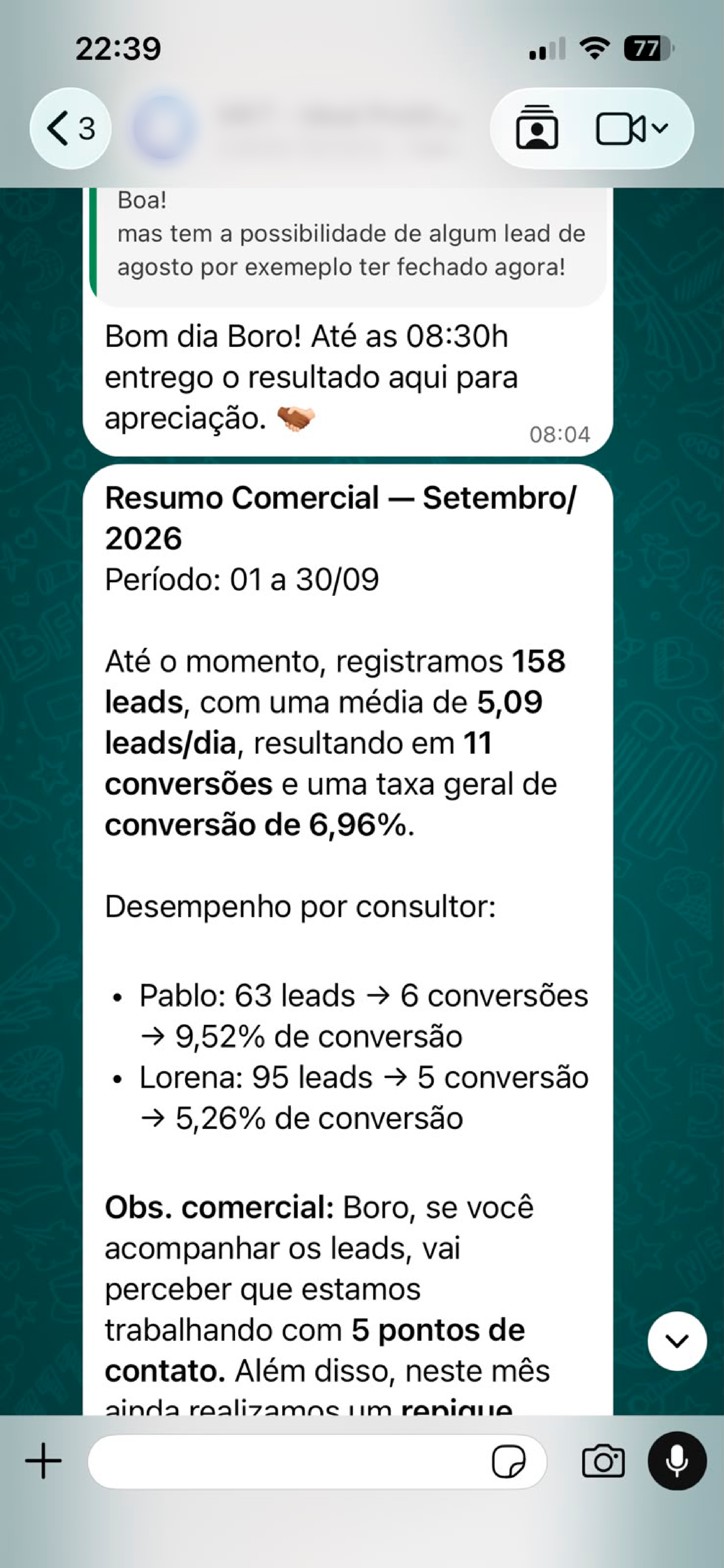 Feedback no grupo do cliente - Vendas Destravadas